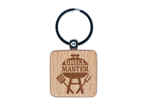 Grill Master Grilling BBQ Engraved Wood Square Keychain Tag Charm