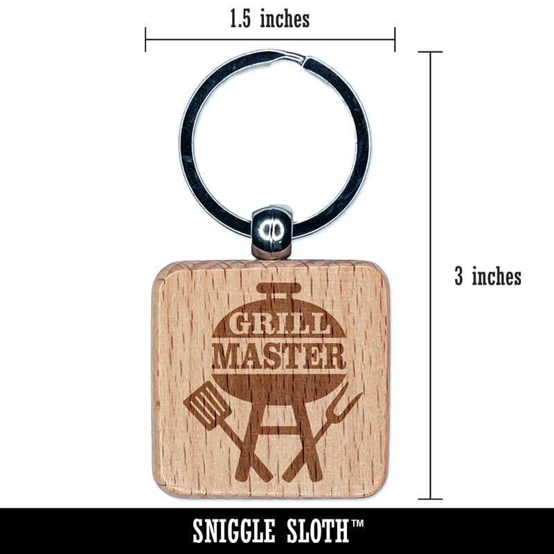 Grill Master Grilling BBQ Engraved Wood Square Keychain Tag Charm