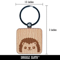 Peeking Hedgehog Engraved Wood Square Keychain Tag Charm