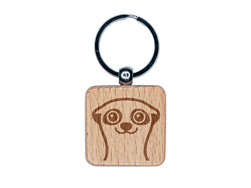 Peeking Meerkat Engraved Wood Square Keychain Tag Charm