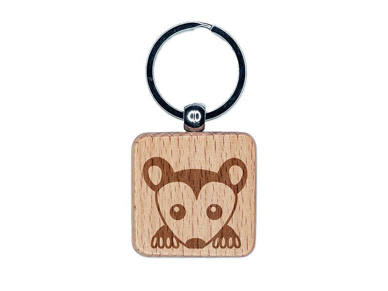 Peeking Possum Opossum Engraved Wood Square Keychain Tag Charm