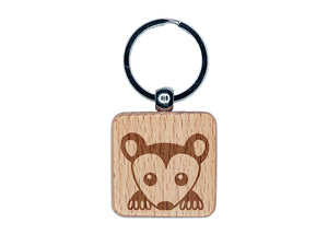 Peeking Possum Opossum Engraved Wood Square Keychain Tag Charm