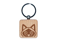 Peeking Siamese Cat Engraved Wood Square Keychain Tag Charm