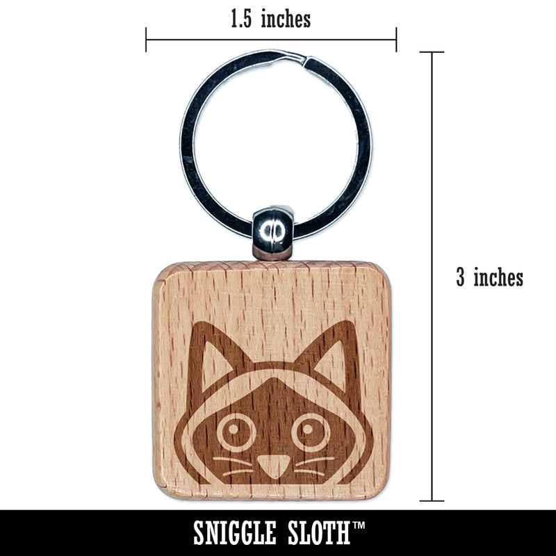 Peeking Siamese Cat Engraved Wood Square Keychain Tag Charm