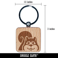 Peeking Squirrel Engraved Wood Square Keychain Tag Charm