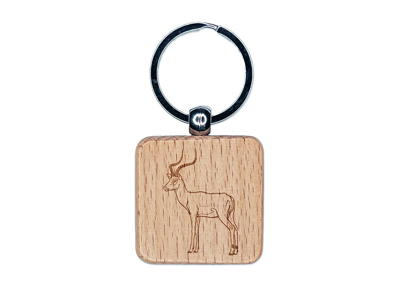 African Impala Antelope Engraved Wood Square Keychain Tag Charm