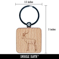 African Impala Antelope Engraved Wood Square Keychain Tag Charm