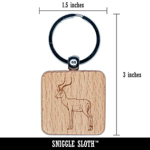 African Impala Antelope Engraved Wood Square Keychain Tag Charm