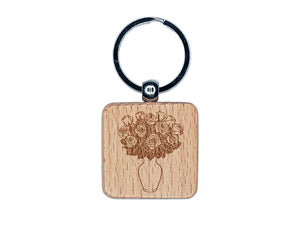 Bouquet of Roses Romantic Valentine's Day Anniversary Engraved Wood Square Keychain Tag Charm