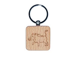 Common Warthog Pig Engraved Wood Square Keychain Tag Charm