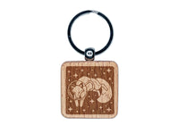 Fox Astronaut Floating in Space Engraved Wood Square Keychain Tag Charm