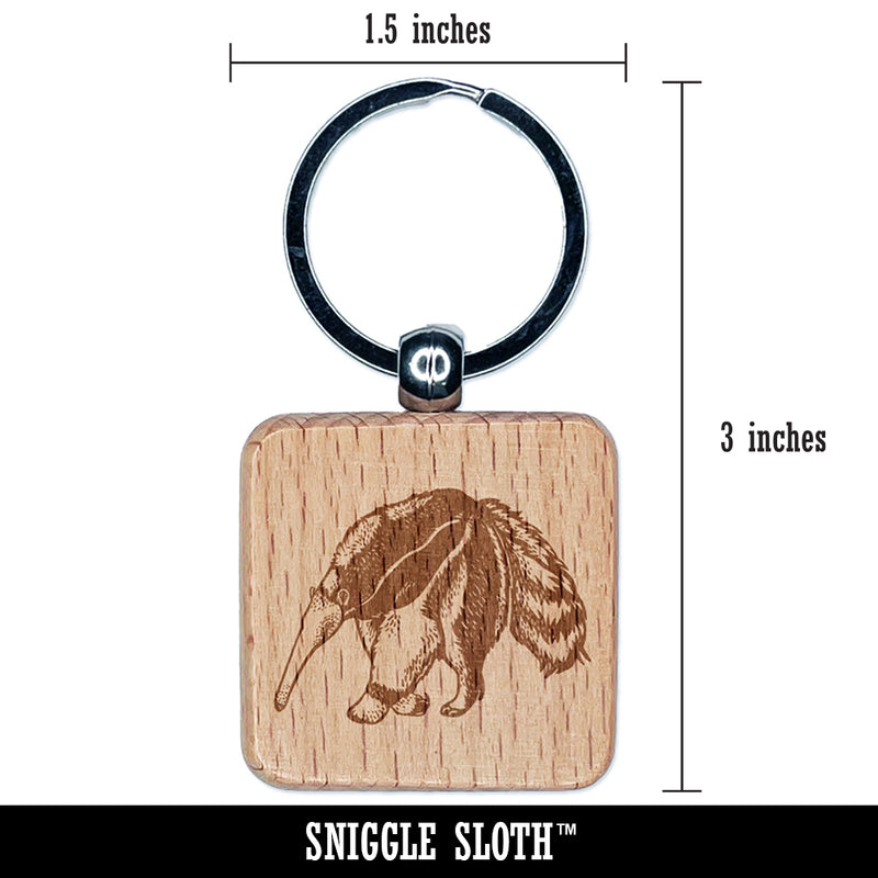 Giant Anteater Engraved Wood Square Keychain Tag Charm