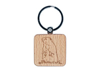 Groundhog Woodchuck Standing Up Engraved Wood Square Keychain Tag Charm