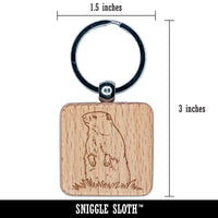 Groundhog Woodchuck Standing Up Engraved Wood Square Keychain Tag Charm