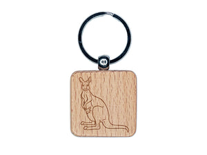 Kangaroo with Joey in Pouch Engraved Wood Square Keychain Tag Charm