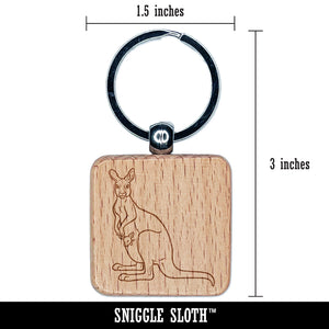 Kangaroo with Joey in Pouch Engraved Wood Square Keychain Tag Charm