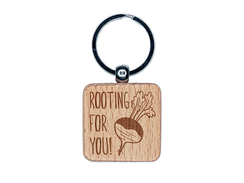 Rooting for You Motivational Quote Turnip Pun Engraved Wood Square Keychain Tag Charm