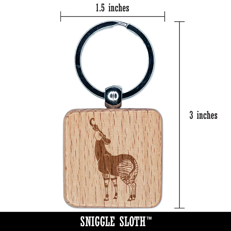 Silly Okapi Sticking Tongue Out Zebra Giraffe Engraved Wood Square Keychain Tag Charm