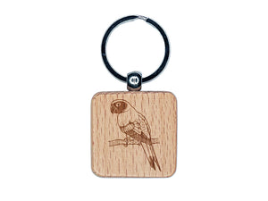 Sun Conure Parrot on a Branch Engraved Wood Square Keychain Tag Charm