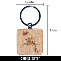 Sun Conure Parrot on a Branch Engraved Wood Square Keychain Tag Charm