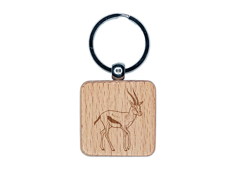 Thomson's Gazelle Antelope African Engraved Wood Square Keychain Tag Charm