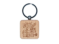 Woodland Animal Choir Singing Deer Rabbit Raccoon Mouse Bird Engraved Wood Square Keychain Tag Charm