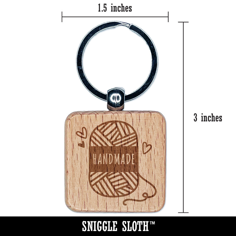 Cute and Sweet Handmade Skein of Yarn Knitting Crocheting Engraved Wood Square Keychain Tag Charm