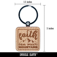 Faith Can Move Mountains Inspirational Bible Verse Engraved Wood Square Keychain Tag Charm