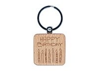 Happy Birthday Candles Fun Celebration Engraved Wood Square Keychain Tag Charm