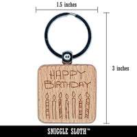 Happy Birthday Candles Fun Celebration Engraved Wood Square Keychain Tag Charm