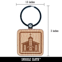 Holy Chapel Church Silhouette on Scalloped Square Border Engraved Wood Square Keychain Tag Charm