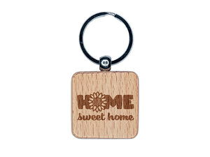 Home Sweet Home Cute Summer Sunflower Engraved Wood Square Keychain Tag Charm