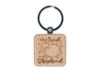 Sweet Nursery Sheep The Lord is My Shepherd Bible Psalm 23 Engraved Wood Square Keychain Tag Charm