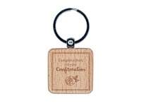 Sweet Rose Congratulations on Your Confirmation Christian Catholic Engraved Wood Square Keychain Tag Charm