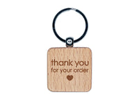 Thank You For Your Order Simple Elegant Heart Small Business Engraved Wood Square Keychain Tag Charm