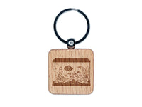 Aquarium Tank Filled with Various Fish Engraved Wood Square Keychain Tag Charm