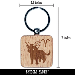 Astrological Cat Aries Horoscope Zodiac Sign Engraved Wood Square Keychain Tag Charm