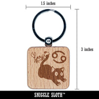 Astrological Cat Cancer Horoscope Zodiac Sign Engraved Wood Square Keychain Tag Charm