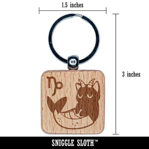 Astrological Cat Capricorn Horoscope Zodiac Sign Engraved Wood Square Keychain Tag Charm