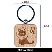 Astrological Cat Leo Horoscope Zodiac Sign Engraved Wood Square Keychain Tag Charm