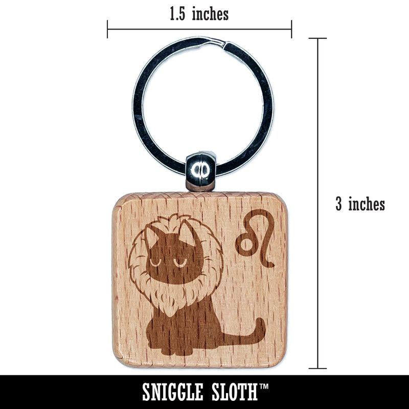 Astrological Cat Leo Horoscope Zodiac Sign Engraved Wood Square Keychain Tag Charm