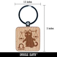 Astrological Cat Libra Horoscope Zodiac Sign Engraved Wood Square Keychain Tag Charm