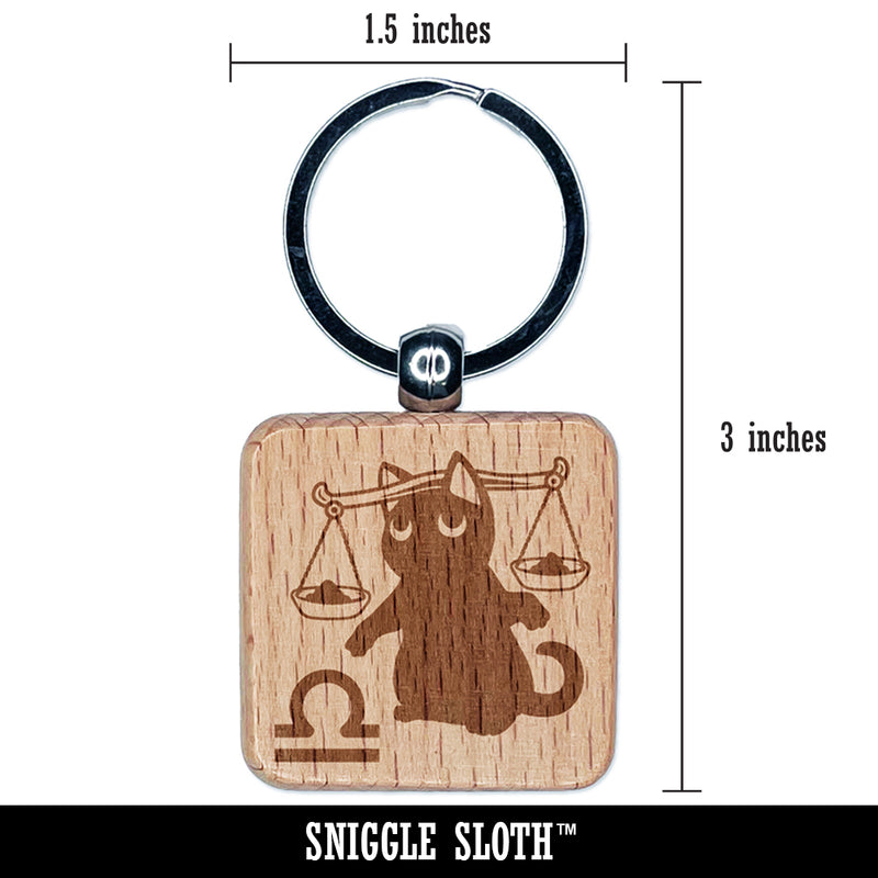 Astrological Cat Libra Horoscope Zodiac Sign Engraved Wood Square Keychain Tag Charm