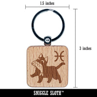 Astrological Cat Pisces Horoscope Zodiac Sign Engraved Wood Square Keychain Tag Charm