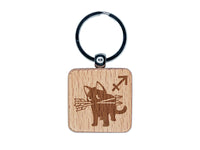 Astrological Cat Sagittarius Horoscope Zodiac Sign Engraved Wood Square Keychain Tag Charm