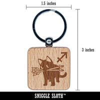 Astrological Cat Sagittarius Horoscope Zodiac Sign Engraved Wood Square Keychain Tag Charm