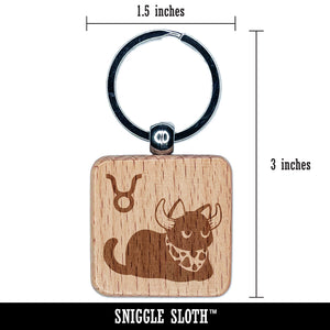 Astrological Cat Taurus Horoscope Zodiac Sign Engraved Wood Square Keychain Tag Charm