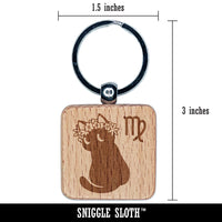 Astrological Cat Virgo Horoscope Zodiac Sign Engraved Wood Square Keychain Tag Charm