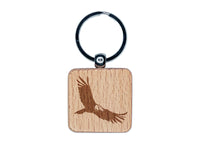 California Condor Vulture Bird Flying Engraved Wood Square Keychain Tag Charm