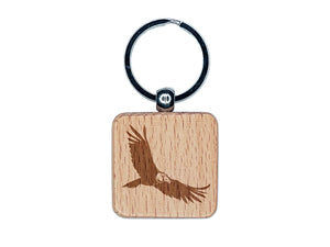 California Condor Vulture Bird Flying Engraved Wood Square Keychain Tag Charm